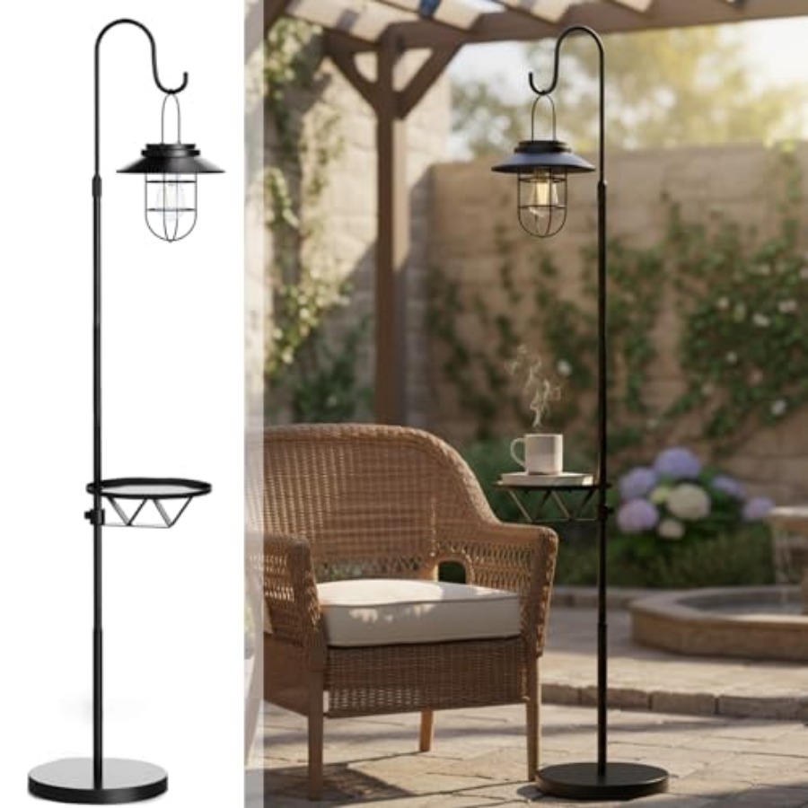 Outdoor Lighting Patio - Lampada Solare da Terra con Tavolino,